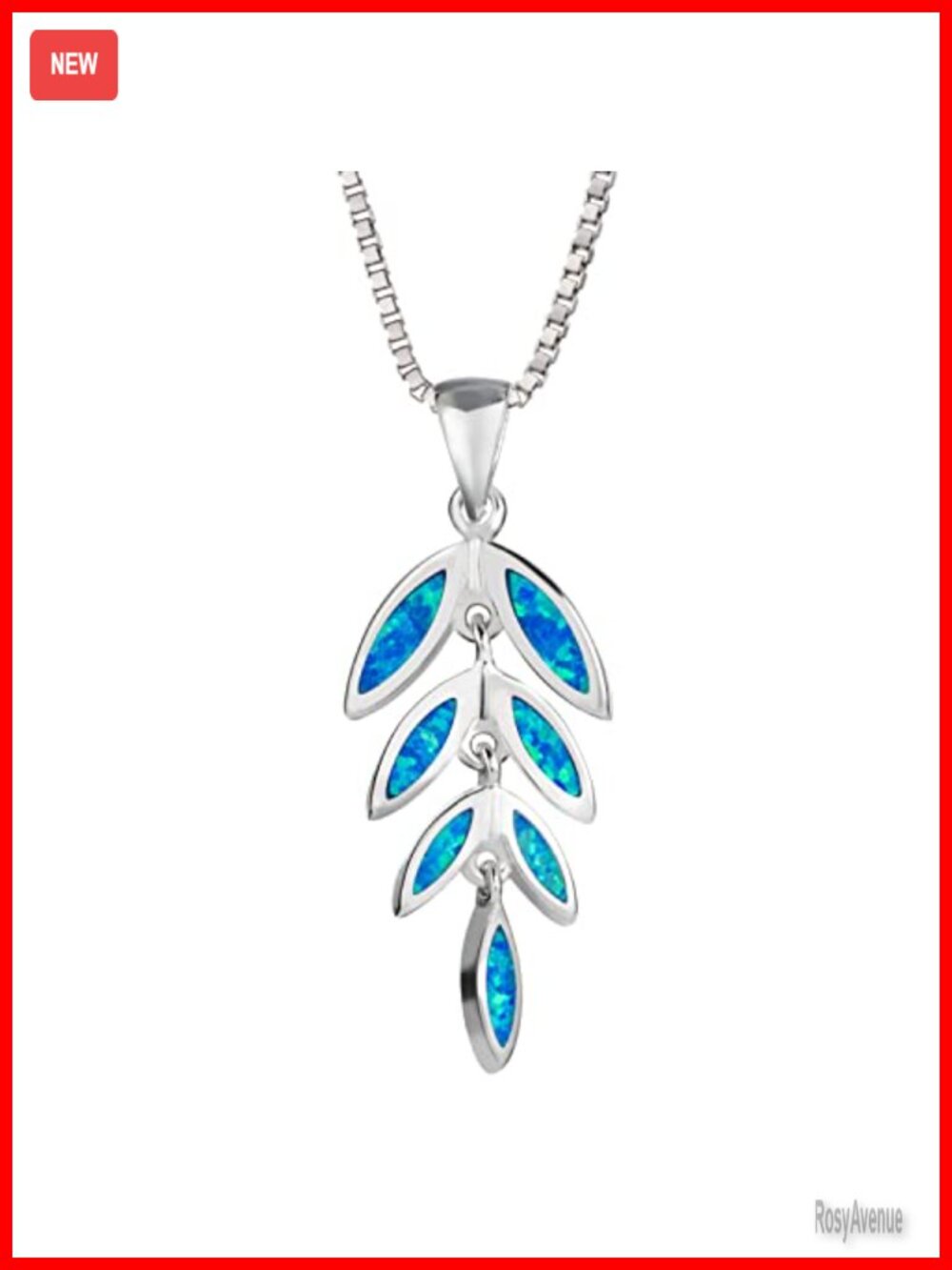 Sterling Silver Created Opal Maile Leaf Necklace 18" Box Chain